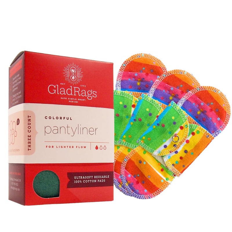 GladRags Reusable Pantyliner 3Pack 100 Cotton Reusable Menstrual Pads Washable Absorbent Pantyliners Light Flow Period Pads Washing Machine Safe
